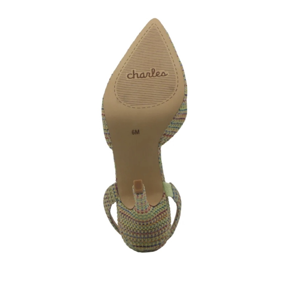 NIB $99 MSRP Charles by Charles Natural Woven Striped Iniko Slingback Heels - Picture 5 of 9